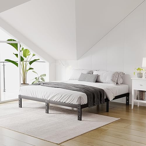 Miniatura 10 de Marco de cama Queen de 14 pulgadas, marco de cama tamaño Queen con soporte de metal estable y almacenamiento debajo de la cama, plataforma Queen,