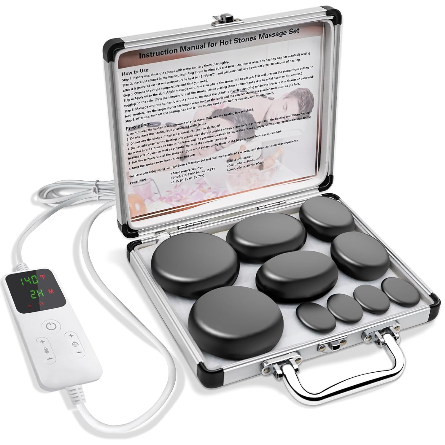 AICNLY 10 Pcs Basalt Hot Stones Massage Set with Temperature Adjustment-Hot Stones Massage with Warmer Kit Professional Massage