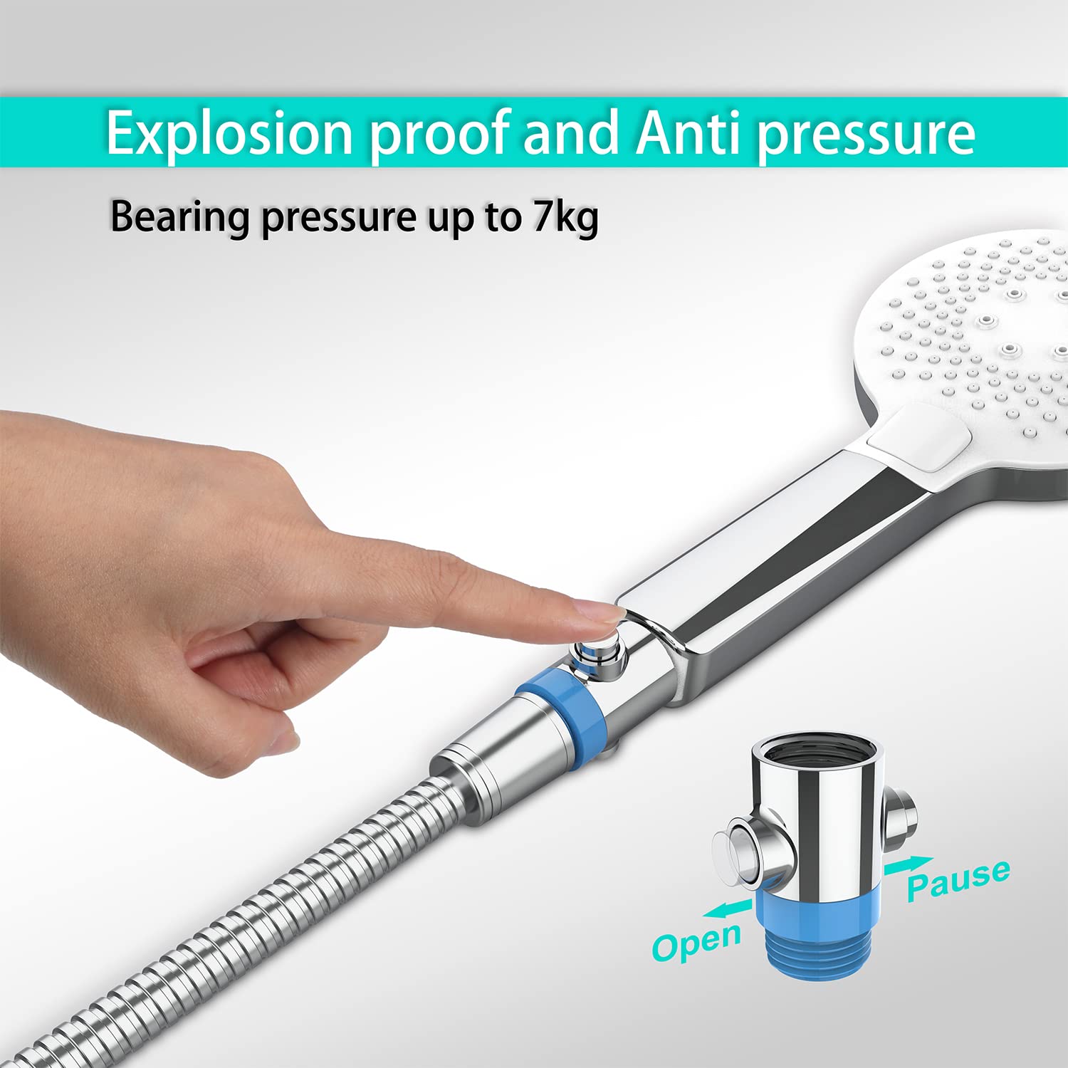 HONBOO Shower Head Shut Off Valve & Temperature Indicator,Water Saving Push Button to Pause Flow Instantly - Image 2