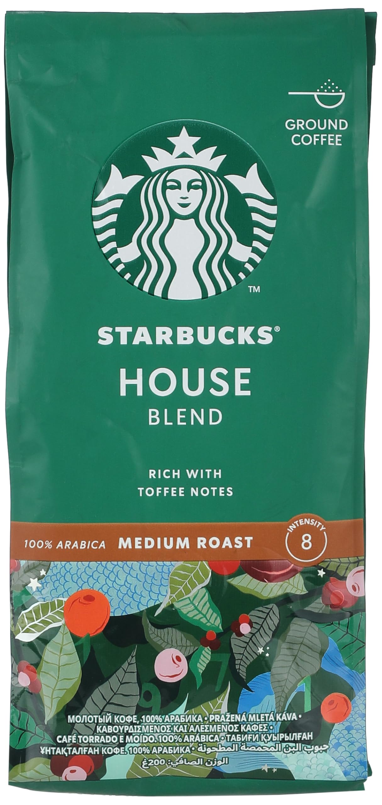 StarbucksHouse Blend Medium Roast Ground Coffee Bag, 200 gm