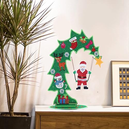 Miniatura 2 de YEESAM Art Kit de pintura de diamantes de imitación para árbol de Navidad, luminoso, árbol de Navidad y mesa de Papá Noel, 10.6 pulgadas, decoración