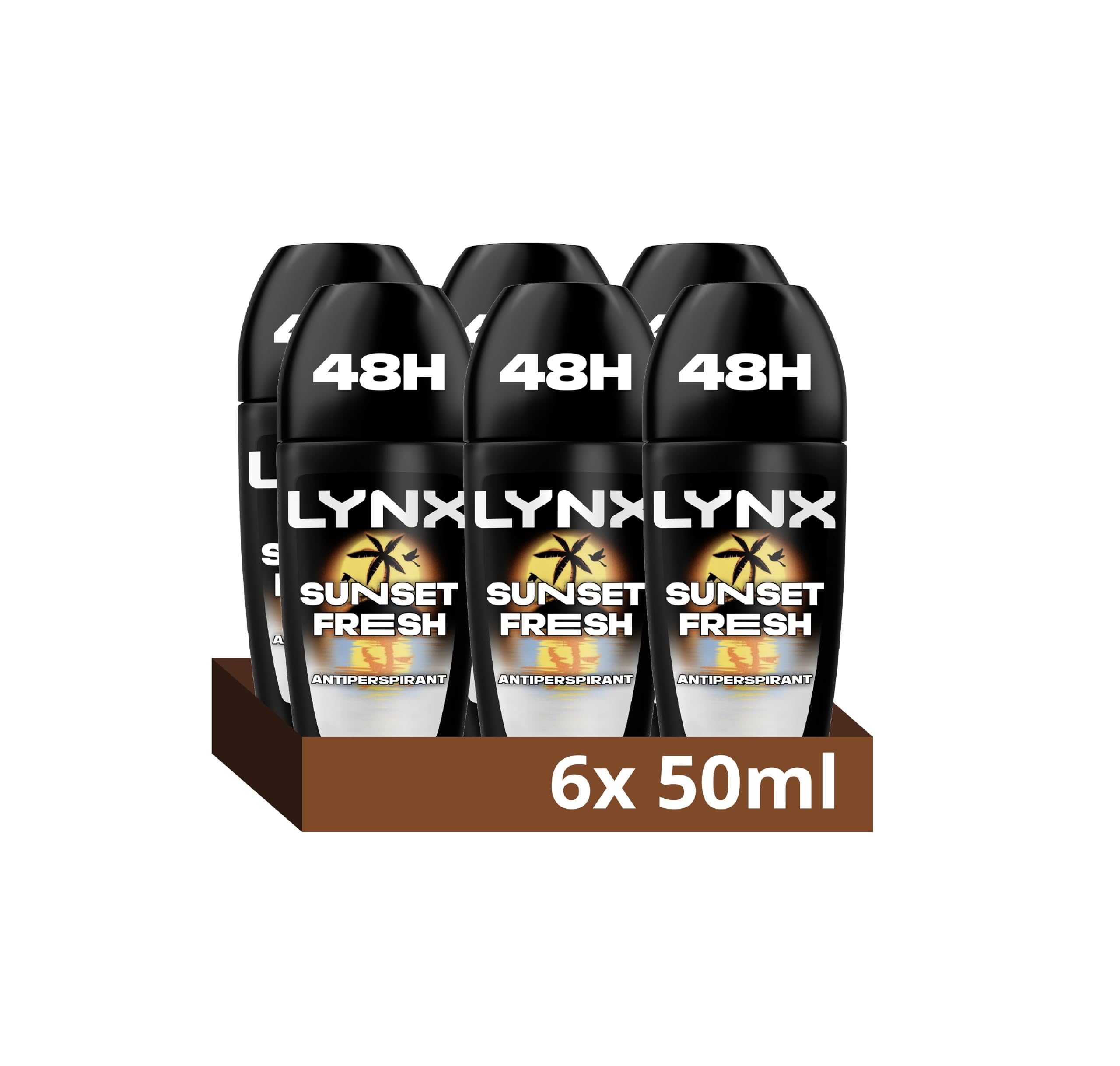 Lynx Sunset Fresh Antiperspirant Roll On for Men 50ml Pack of 6 48H Sweat Protection Mango & Mandarin Fragrance Mens Roll On Deodorant Lynx Antiperspirant Roll On