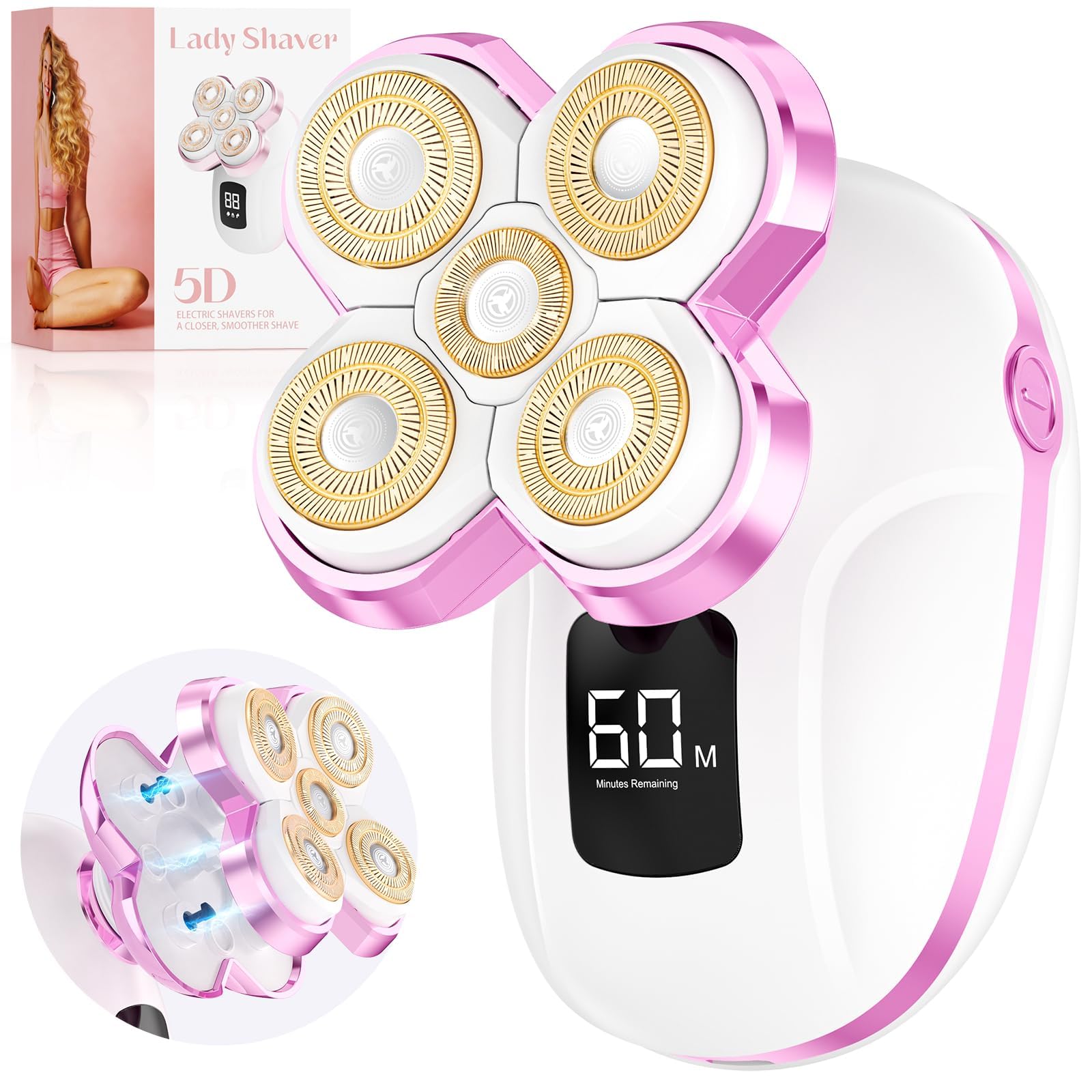 Electric Shaver for Women, Magnetic Electric Razors for Women Legs - Pink