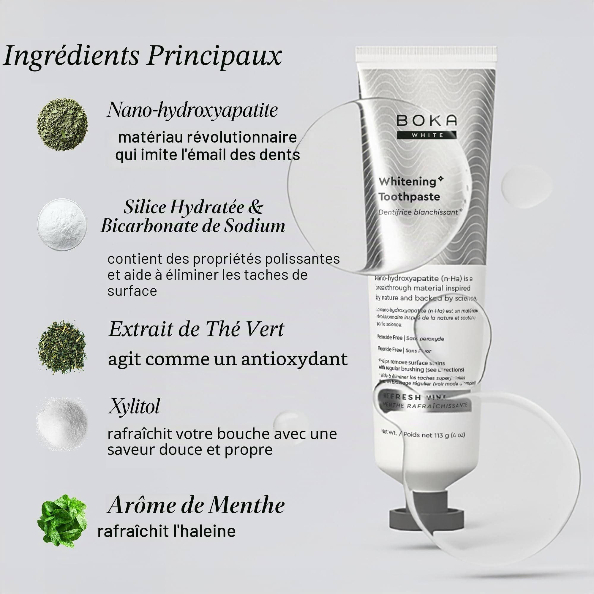 Boka Dentifrice Nano Hydroxyapatite sans fluorure – Adultes et enfants – Convient pour les dents sensibles, blanchissant* – Sans sulfates et parabènes – Arômes naturels et végétaliens – Menthe