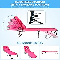 Vista 52 de GYMAX Silla bronceadora, silla de playa de 350 libras con orificio facial, almohada lavable y correa de transporte, tumbona plegable ajustable