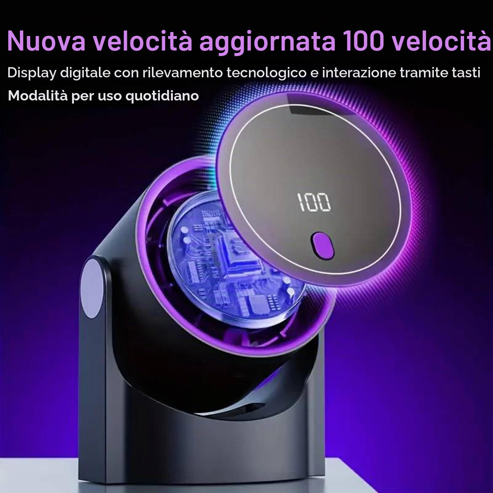 Ventilatore senza Pale, Silenzioso e da Parete con Display Digitale LED e 100 Velocità, Ventola di Circolazione Raffrescante, Ricaricabile, Ideale per Casa, Ufficio, Camera da Letto, Cucina