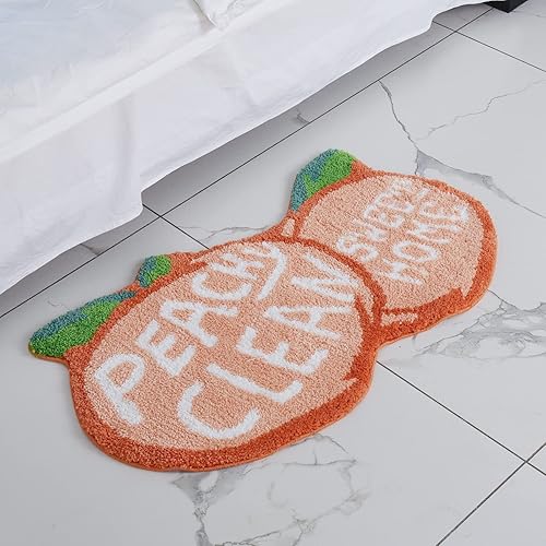 OQUODO Tapete de baño de cerezo, bonito tapete de baño con forma de fruta, antideslizante, absorbente, lavable a máquina, 19.5 x 31.5 pulgadas