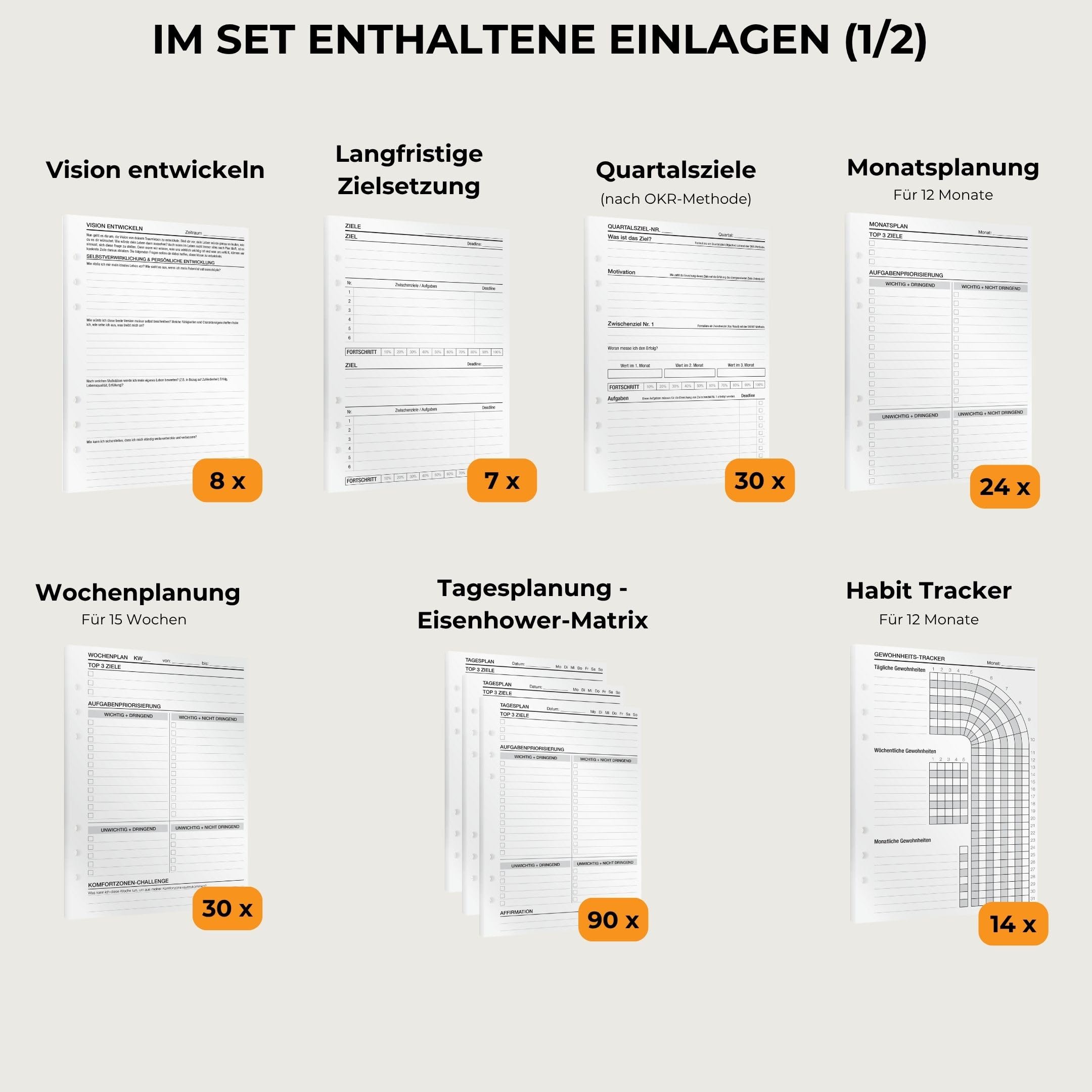 KOMPASS® Ringbuch A5 Nachfüllbar | Stell dir deinen eigenen Planer zusammen | To-Do-Planer, Wochenplaner, Terminplaner, Kalender, Journaling, Bullet Journal (Schwarz, Planer-Set - Starter)