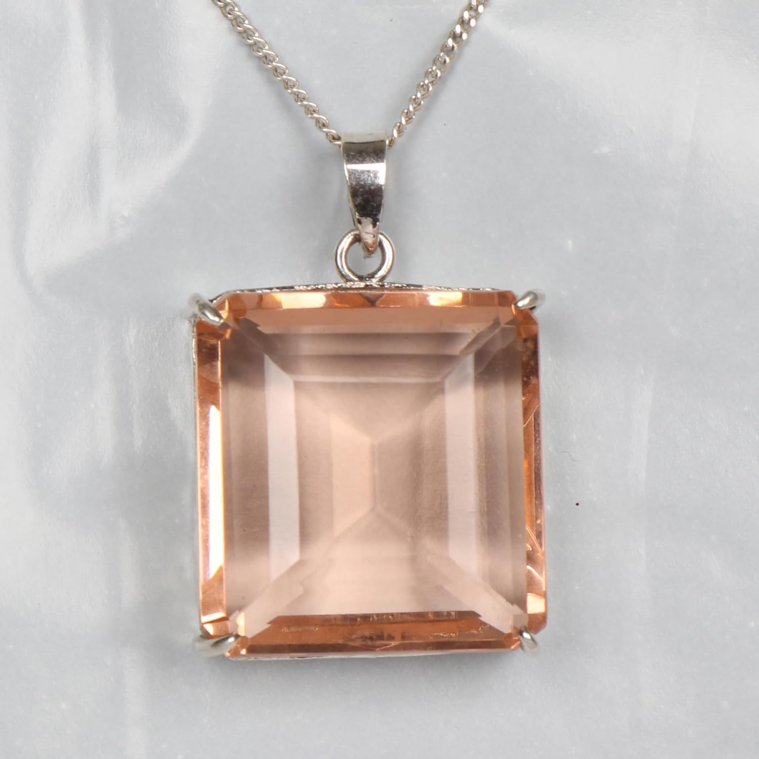 REAL-GEMS 88 Ct Lab Created Square Shape Rose Quartz 925 Sterling Silver Pendant for Beach