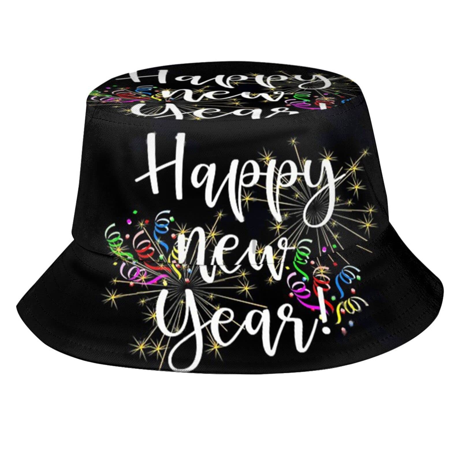 Happy New Year Bucket Hat for Men Women Teens Packable New Year Theme Sun Hats Fisherman Hat Cap
