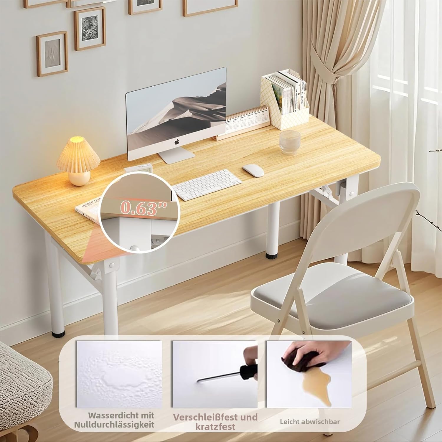 Computerarbeitsplatz ohne Montage, Lern- und Schreibtisch Platzsparender Faltbarer Desk für Wohnzimmer, Home Office