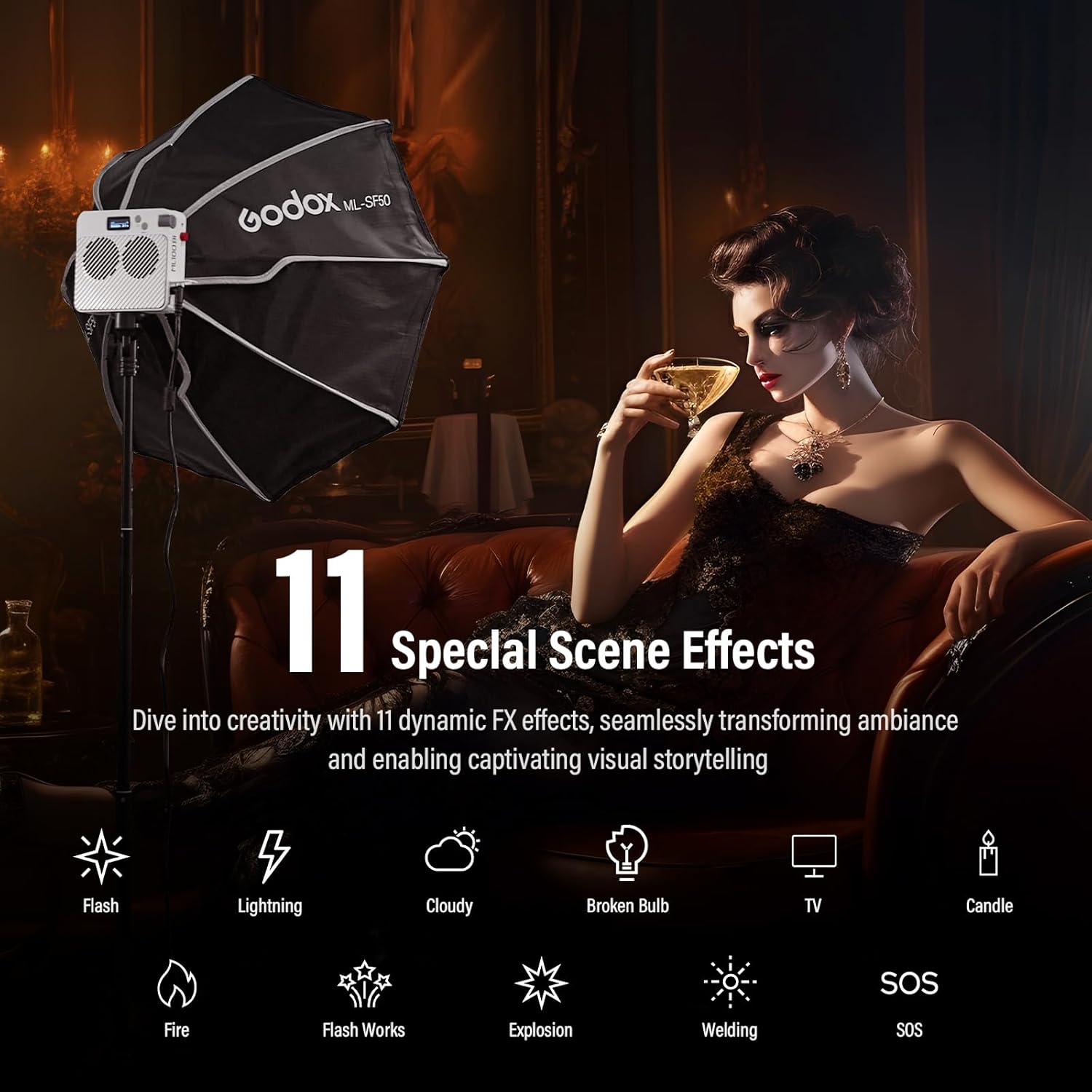 Godox ML100Bi 120W LED Video Light-Bi Color 2800K-6500K 33200Lux@1m, COB Continuous Output Lighting CRI 97+ TLCI 98+, App Control, USB-C Charging, 11 FX Effects for Filming/Live Streaming/Photography