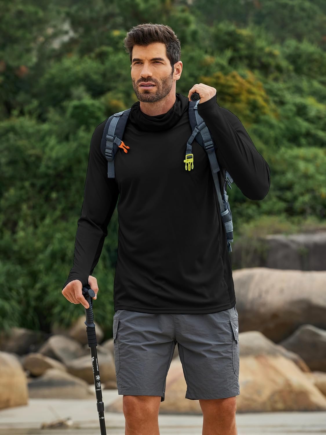 PINSPARK Men's Sun Protection Hoodie with Mask UPF 50+ UV Long Sleeve Shirt Men Rash Guard Performance Fishing Hiking Shirt - Image 7