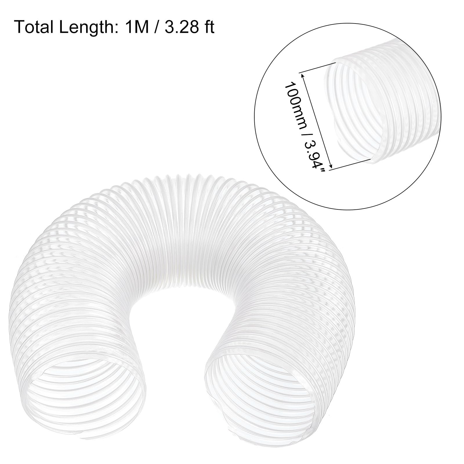 PATIKIL PVC Flessibile Vuoto Pulitore Tubo, 100mm ID 1M Lunghezza Polvere Collezione Tubo Impiego con Polvere Collettori per Industriale Falegnameria Pulitore, Bianco