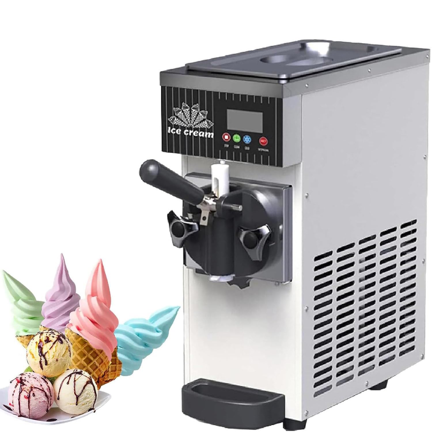 Macchina professionale per gelato soft, macchina per gelato monogusto, produzione 4-5 kg/h, tramoggia refrigerata da 2,5 litri, serbatoio di congelamento, pulizia automatica, pannello LCD Cream