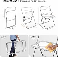 Vista 3 de VINGLI Sillas plegables de acrílico, paquete de 4, silla transparente plegable y apilable, transparente