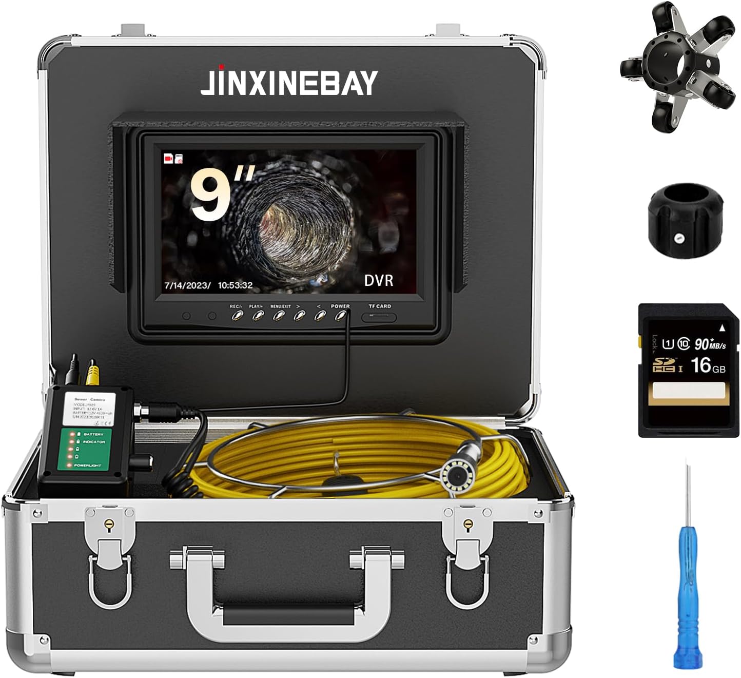 9'' Monitor Sewer Camera,HD 1000TVL,0.072ft/22mm Endoscope with 12pcs LED Lights, IP68 Waterproof Pipe Drain Inspection Camera with DVR 16GB TF Card (10M/33FT)