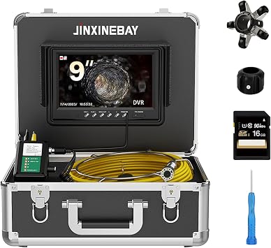 9 Monitor Sewer Camera,HD 1000TVL,0.072ft/22mm Endoscope with 12pcs LED Lights, IP68 Waterproof Pipe Drain Inspection Camera with DVR 16GB TF Card 10M/33FT
