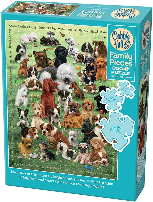 Miniatura 3 de Cobble Hill Family Piece's 350 Puzzle - Puppy Love - Muestra de póster incluido