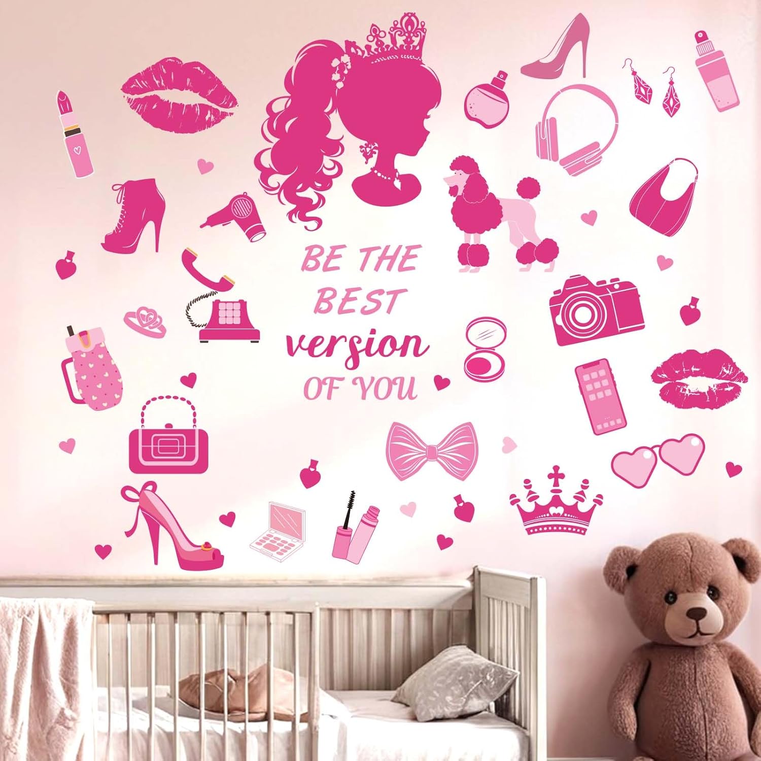 Princess Wall Stickers for Girls Bedroom: Pink Doll Fashion Wall Decals - Kids Baby Girls Room Nursery Daycare Wall Decor Princess Girls