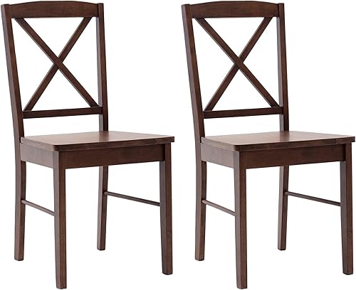 DUHOME Juego de 2 sillas de comedor de madera con respaldo cruzado, sillas de cocina, sillas laterales de nogal