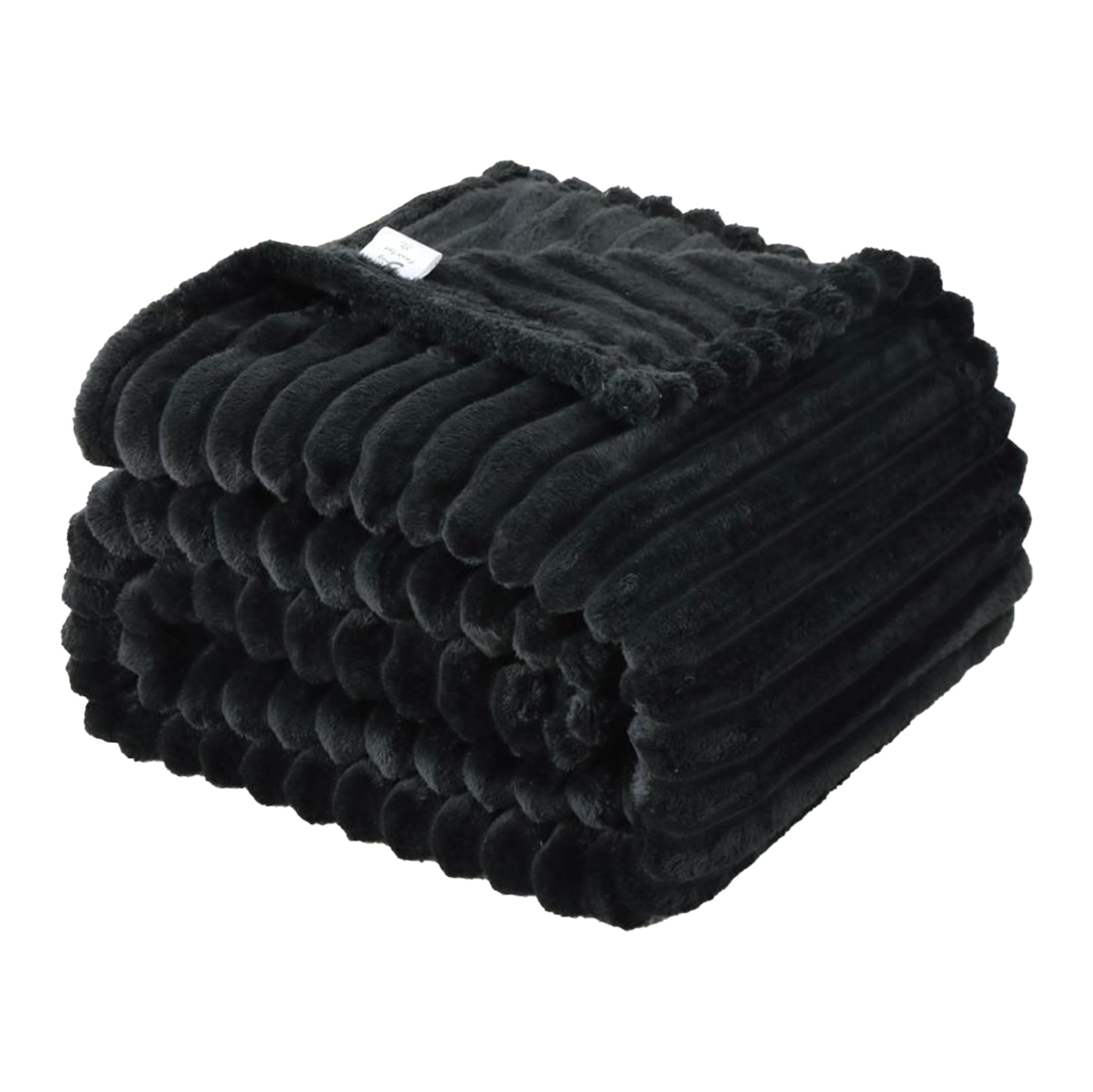 Rohi Black Ribbed Throw Blanket King Size 200cm x 240cm | Extra Soft & Fluffy Cozy Fleece Blanket | Lightweight Faux Fur Throws For Sofas & Bedroom