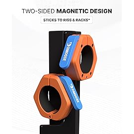 DMoose Barbell Clips (Pair) - Quick Release Olympic Barbell Clamps with Anti Slip TPR Grip, 2 Barbell Collars for Secure Weightlifting & Powerlifting (Orange & Blue - Magnetic)