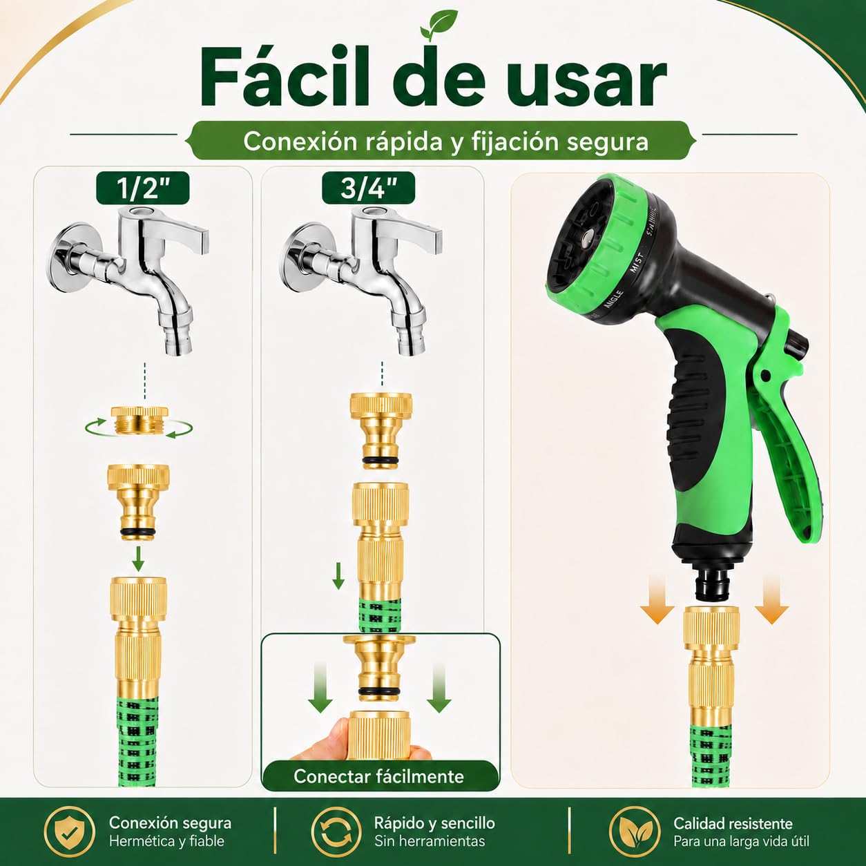 Manguera Extensible 22.5M, Manguera Jardín Retráctil 10 Modos, Manguera Agua TPE Reforzado 2500D, Conector Metal, para Jardín Mediano, Lavado Coche Terraza (7.5M a 22.5M)