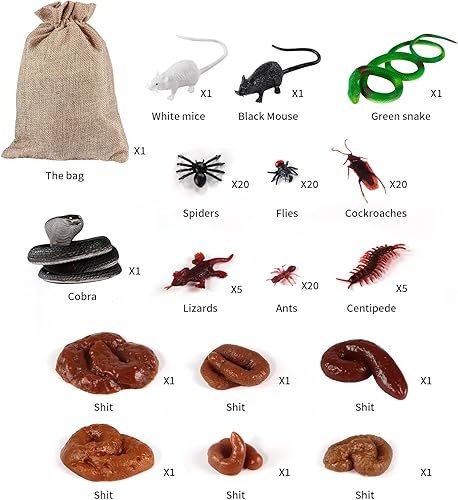 Miniatura 2 de Kit de broma de 100 piezas, serpientes falsas realistas, cucarachas, arañas, ratas, caca y más para broma de Halloween, broma práctica, bromas de