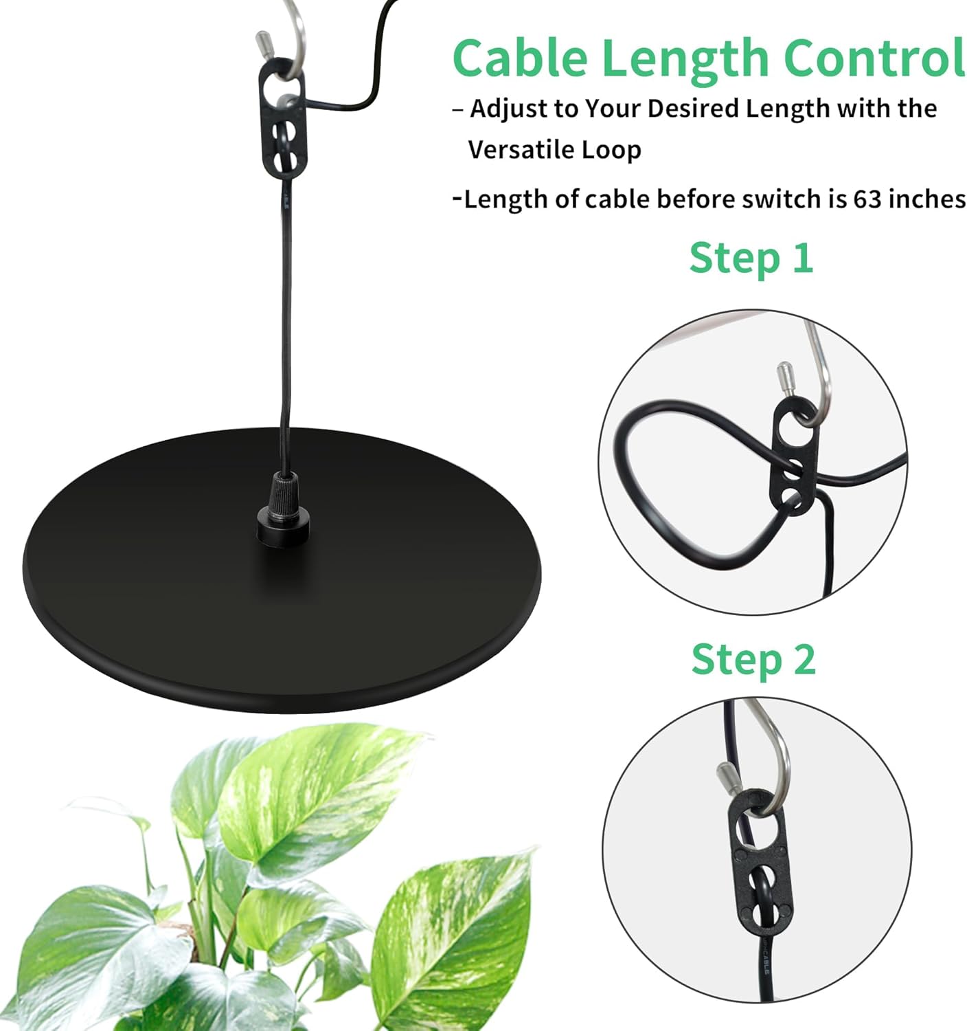 chiphy Hanging Grow Lights for Indoor Plants, 60W Full Spectrum with 3/9/12 Hours Timer, Pendant Plant Lights for Indoor Growing, Large Tall Plant, Garden, Flowers, Greenhouse,16.7FT Power Cord
