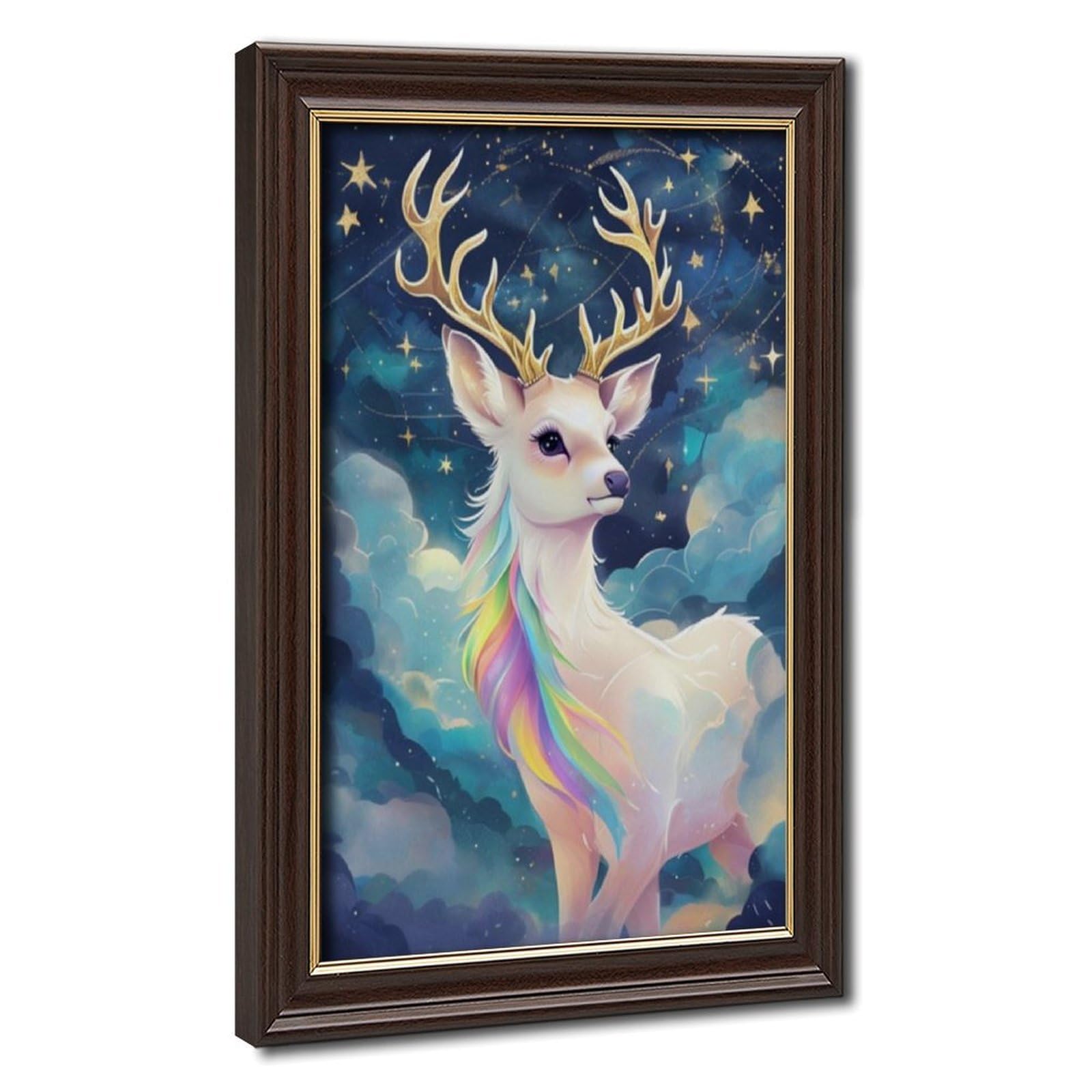 Bareronor Mokume Gane Frame-Style Deer Canvas Poster For Living Room Decor Gift