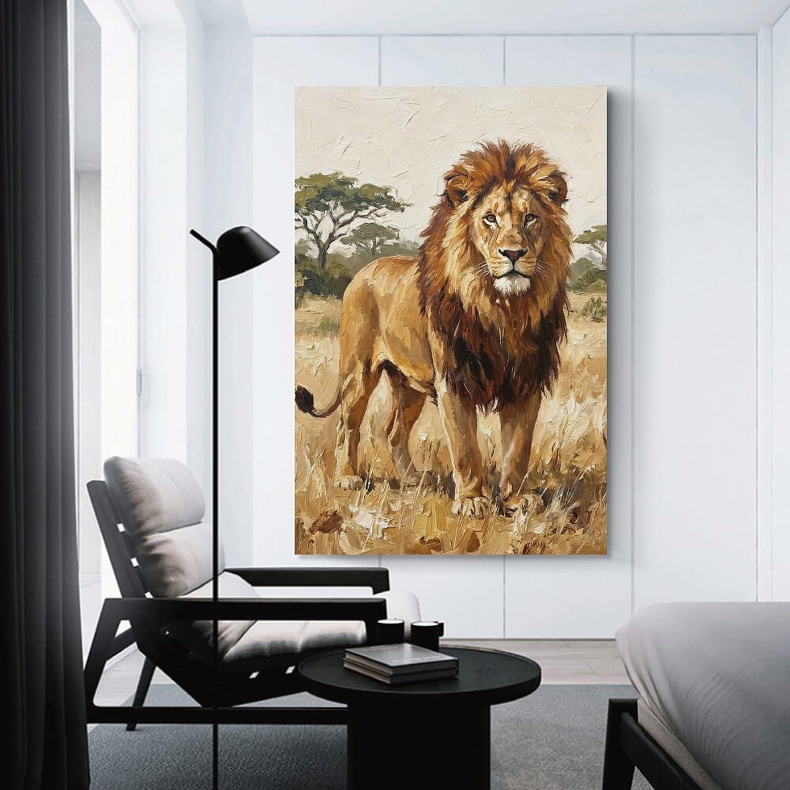 Junmoney Majestic Lion in African Savannah Canvas Wall Decor, 20x30inch(50x75cm), for Office, Study Or Home Workspace, Wall Art That Adds Style to Work Areas