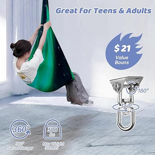 Miniatura 5 de Columpio sensorial para niños y adultos, columpio de terapia de doble capa para interiores y exteriores, columpio para acurrucarse con accesorios