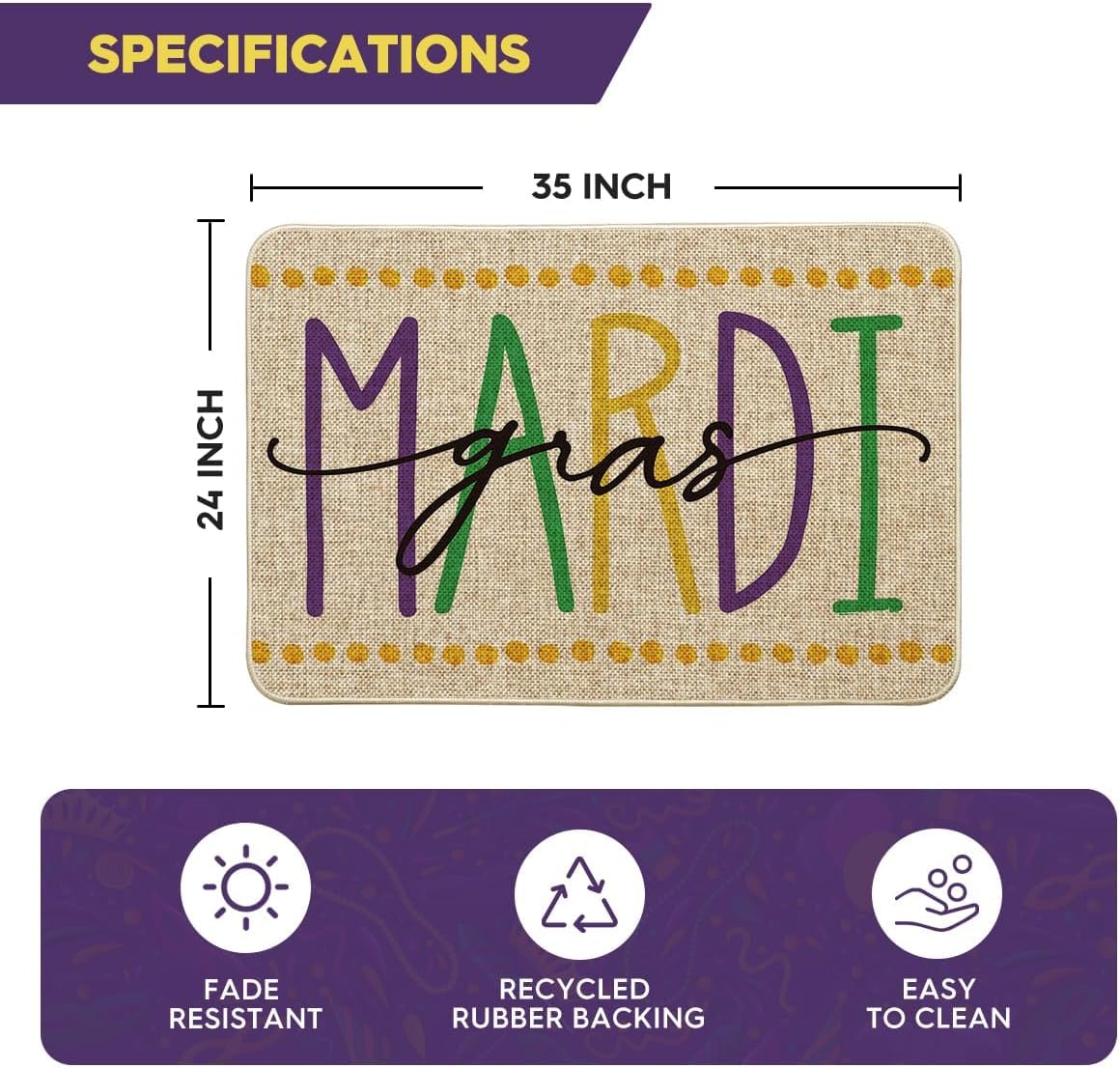 Artoid Mode Polka Dot Mardi Gras Doormat, Carnival Seasonal Low-Profile Rug Switch Mat for Indoor Outdoor 24x35 Inch