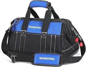 WORKPRO Tool Bag 16-inch, Multi-pockets Heavy Duty Tool Bag with Waterproof Plastic Hard Base, Wide Open Mouth Heavy Duty Electricians Tool Bag with Adjustable Shoulder Strap
