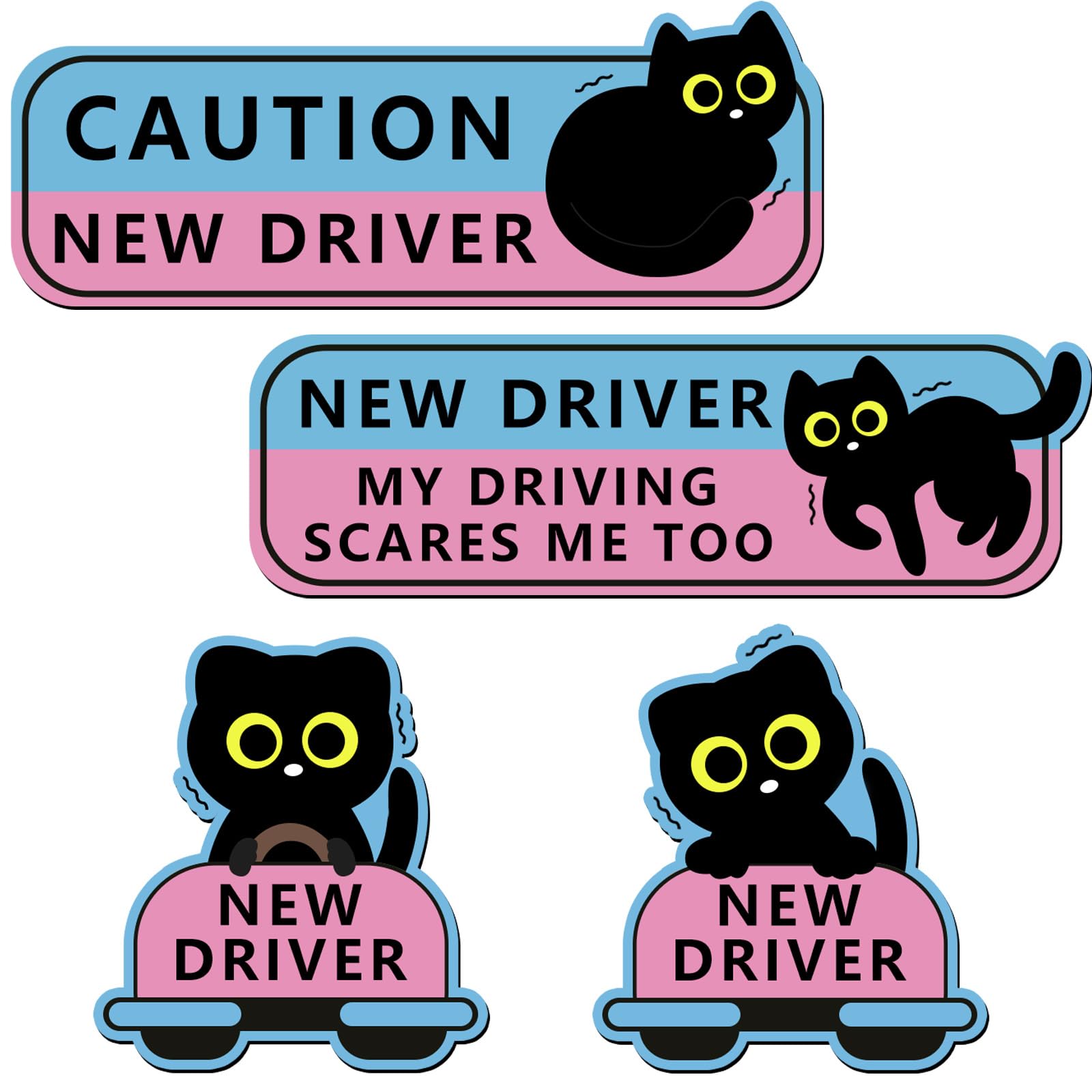 Amazon.com: 4Pcs Black Cat New Driver Car Magnet Sticker Safety