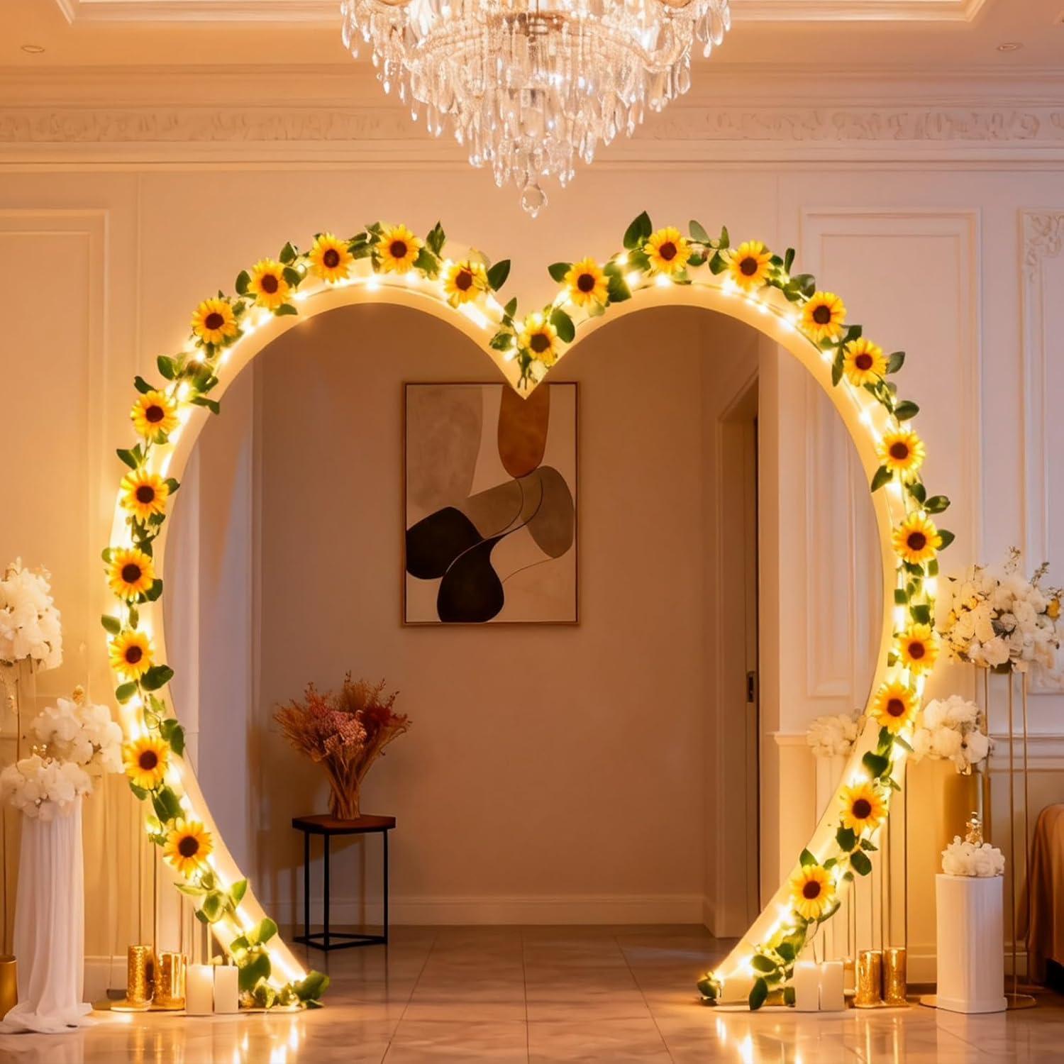 GOESWELL Artificial Sunflower Garland with String Light: 7.2ft Fake SilkFlowers Vines with Green Leaves and Remote Control -Hanging Garland Decor for Wall Party Wedding Table CenterPieces Decoration - Image 7