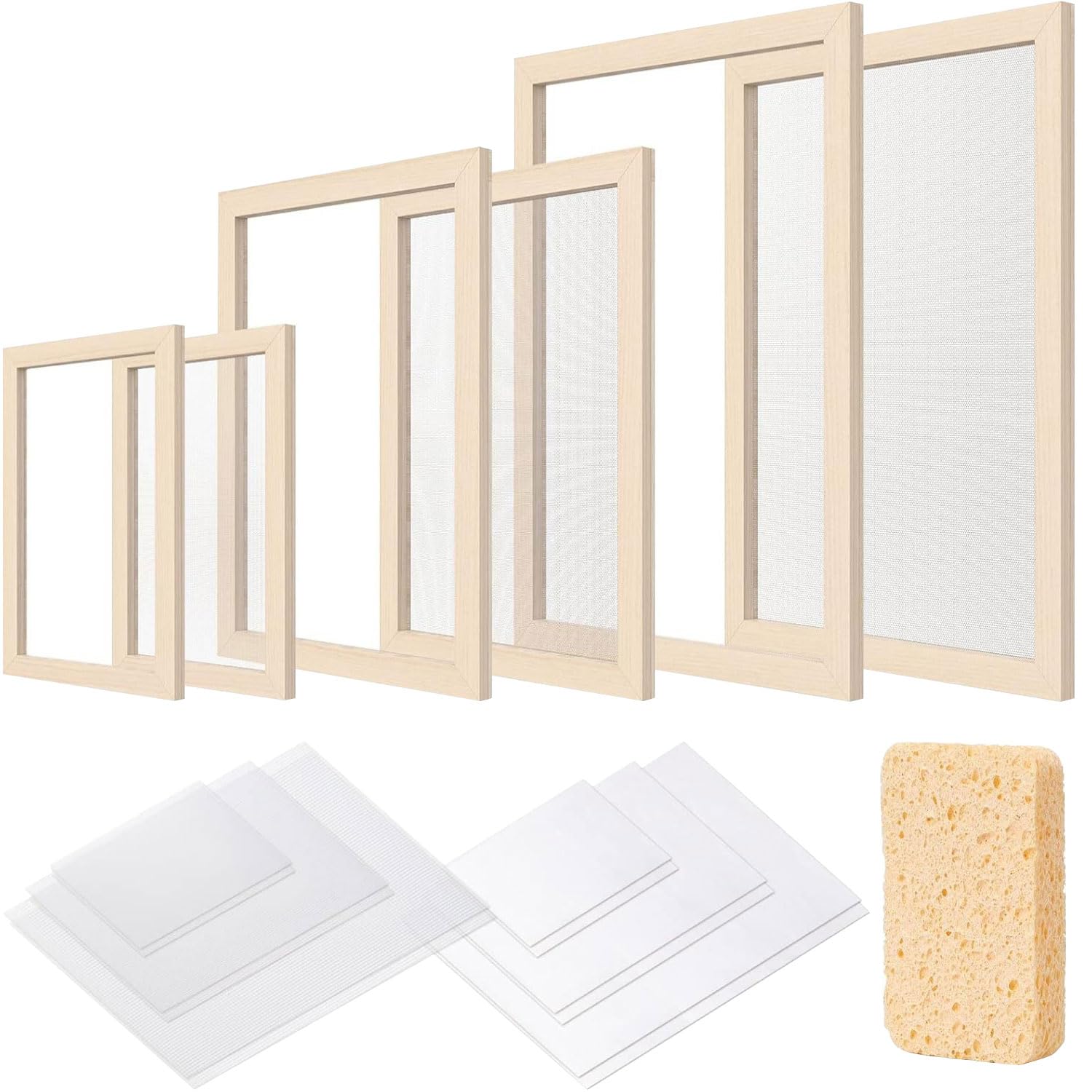 Cadre de fabrication de papier en bois avec grille d'écran absorbant et éponge pour marque-pages, fournitures d'art et d'artisanat