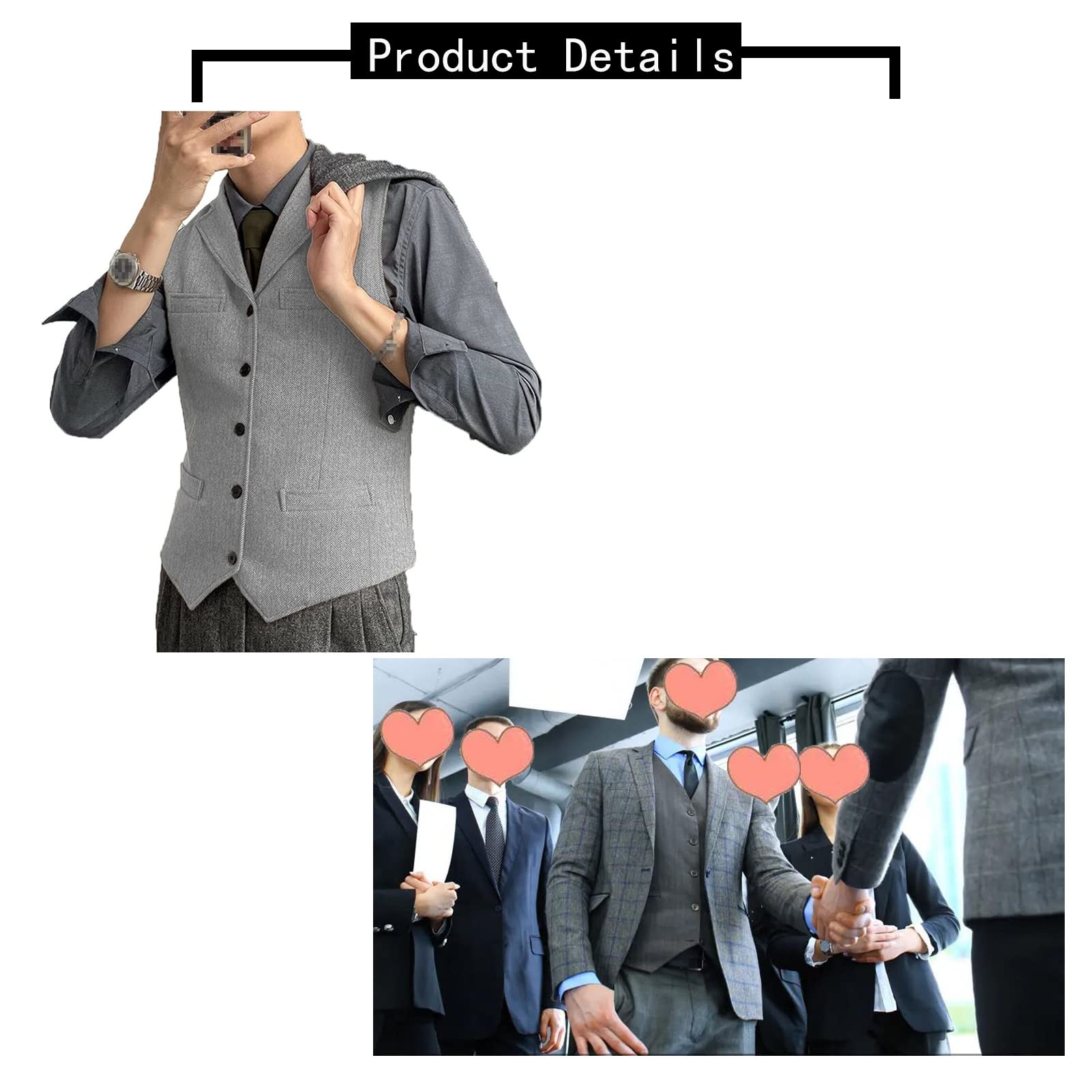 Gilet De Costume En Tweed à Chevrons For Hommes, Gilet Décontracté D' Affaires Formel De Marié, For Le Dîner De Mariage, Paquet De 1 (Couleur : Navy Blue, Taille : M