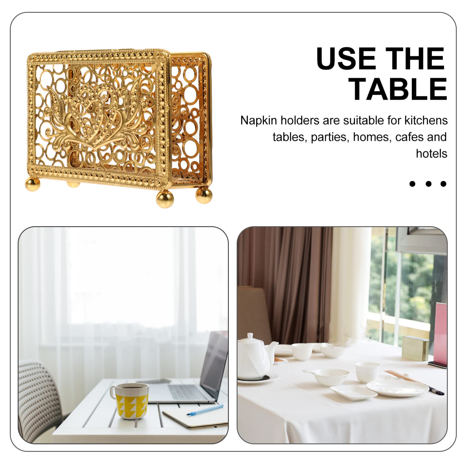 STOBAZA Desktop Stand Metal Napkin Holder Golden Table Napkin Organizer for Kitchen Hotel Table Farmhouse Rustic Napkin Holders Decorative Tissue Dispenser, 11X8X3.1CM (Golden) Servilletero