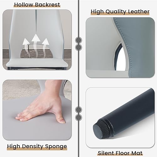 Vista 6 de Juego de 2 sillas de comedor tapizadas, modernas sillas auxiliares de piel sintética para comedor y cocina, con asiento acolchado y patas de metal