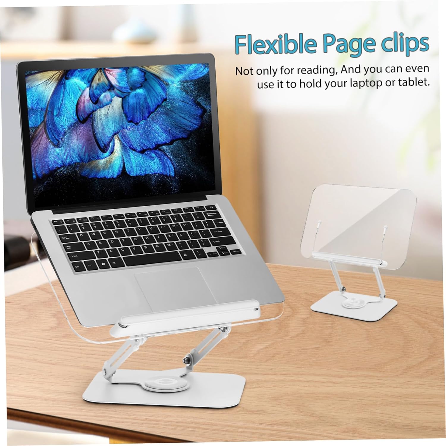 Adjustable Book Stand Holder for Hands Reading Rotating Desktop Stand with Page Clips for Cooking Music Scores Textbooks and Displaying Art