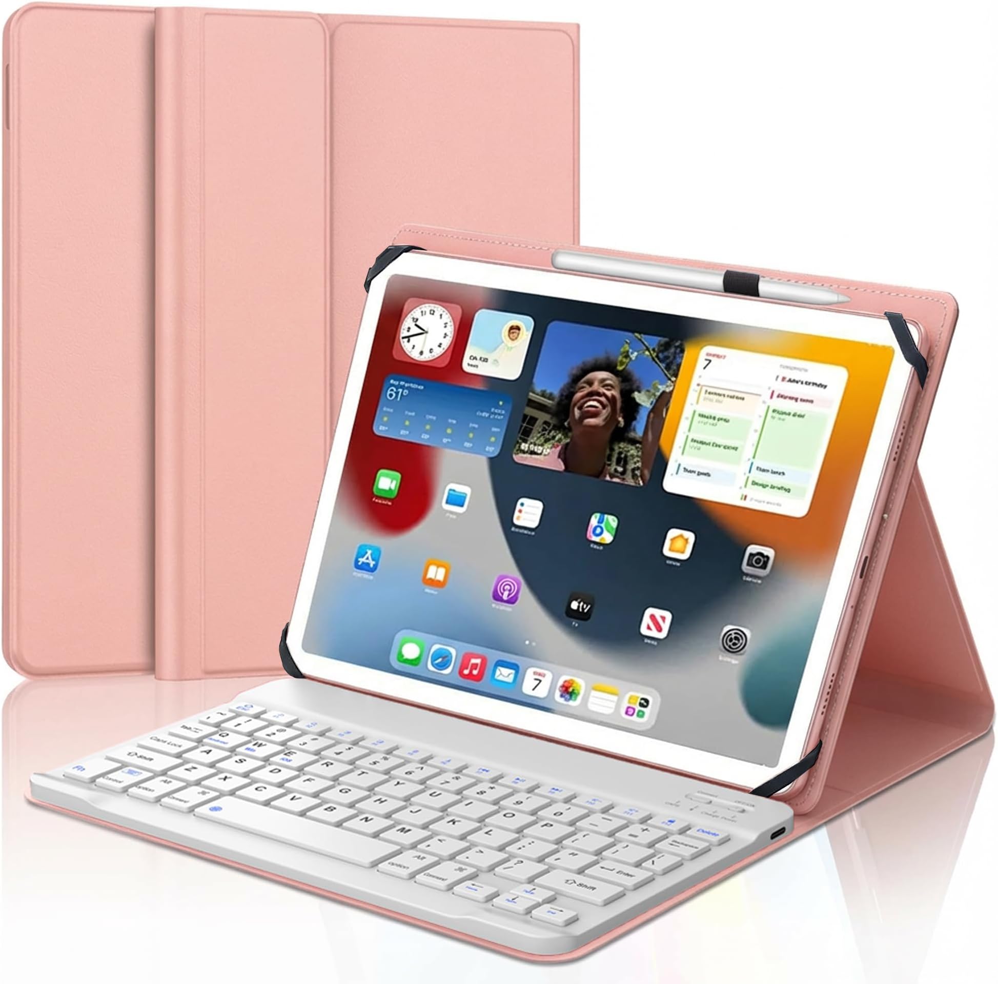 Universal Tablet Keyboard Case for 9",9.7",10.1",10.2",10.5",10.9",11" Tablets, Rechargeable Wireless Bluetooth Keyboard, Smart Folio Leather Cover with Stretch Strap for Android/iOS/Windows Tablet