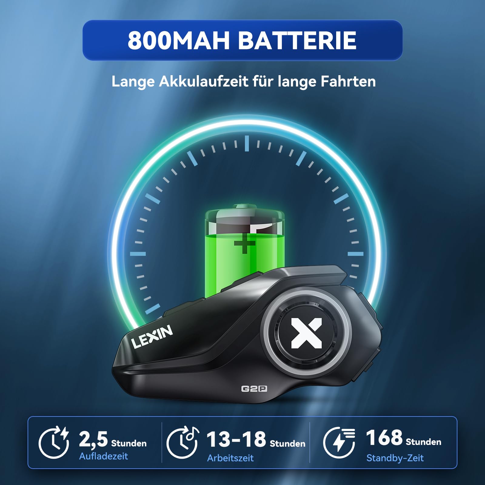 LEXIN G2P Motorrad Bluetooth Headset, Helm Kommunikationssystem für 2 bis zu 6 Personen in Reichweite von 1000m, IP67 Wasserdicht Freisprecheinrichtung mit FM Radio, Einzelpack