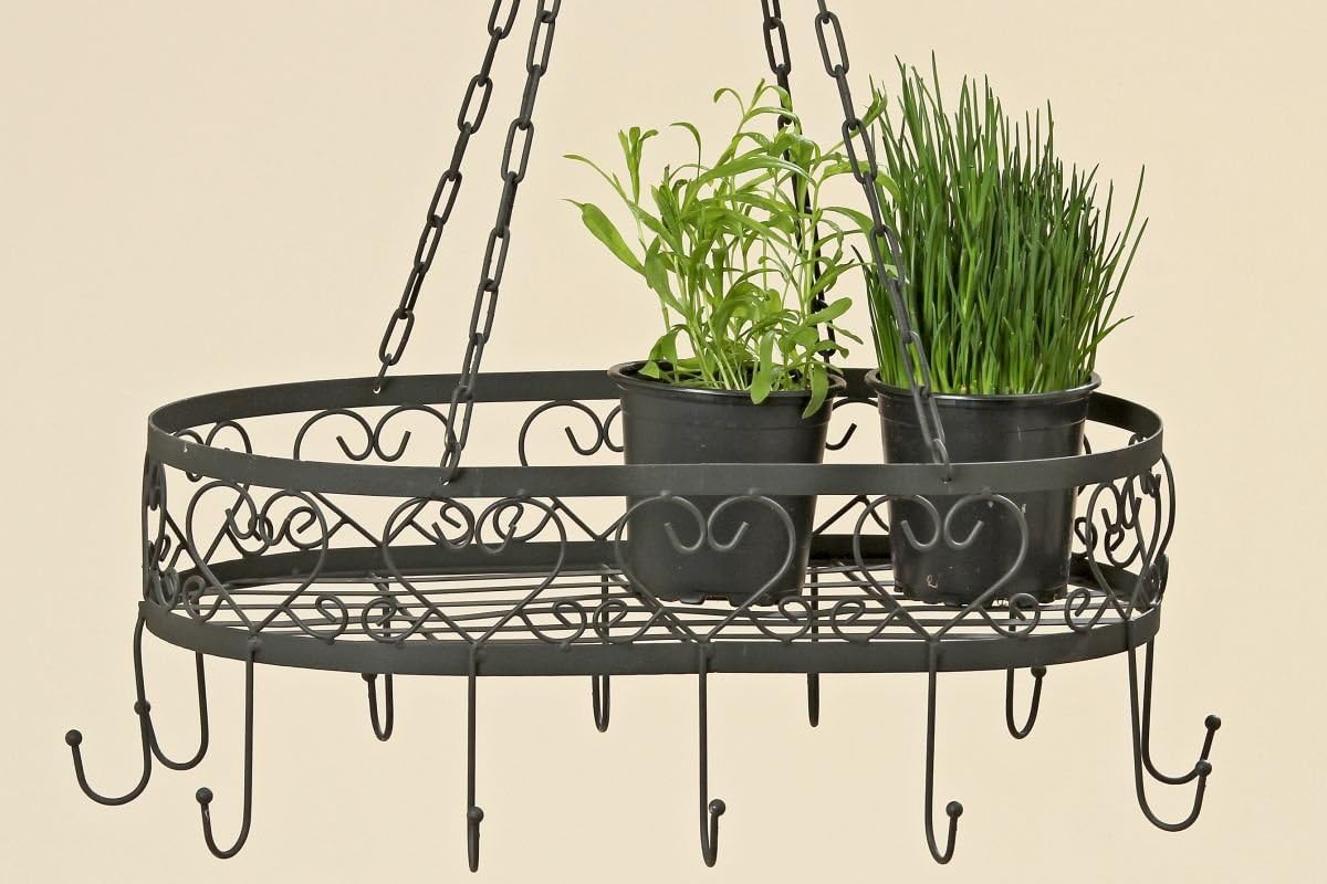 German Cottage Style Hanging Metal Plant Pot Holder With Hooks