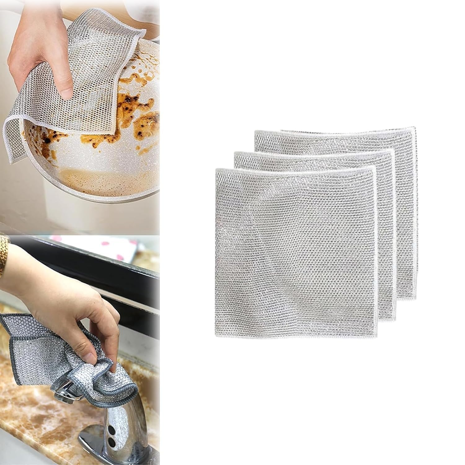 Black Olive Scrubbing Pad Wire - Stainless Steel Scrubber Non-Scratch Wire Dishcloth, Multifunctional Dishwashing Sponge, Easy Reusable Cleaning Supplies for Kitchen, Sinks, Pots, Cooktops (Pack of 3)