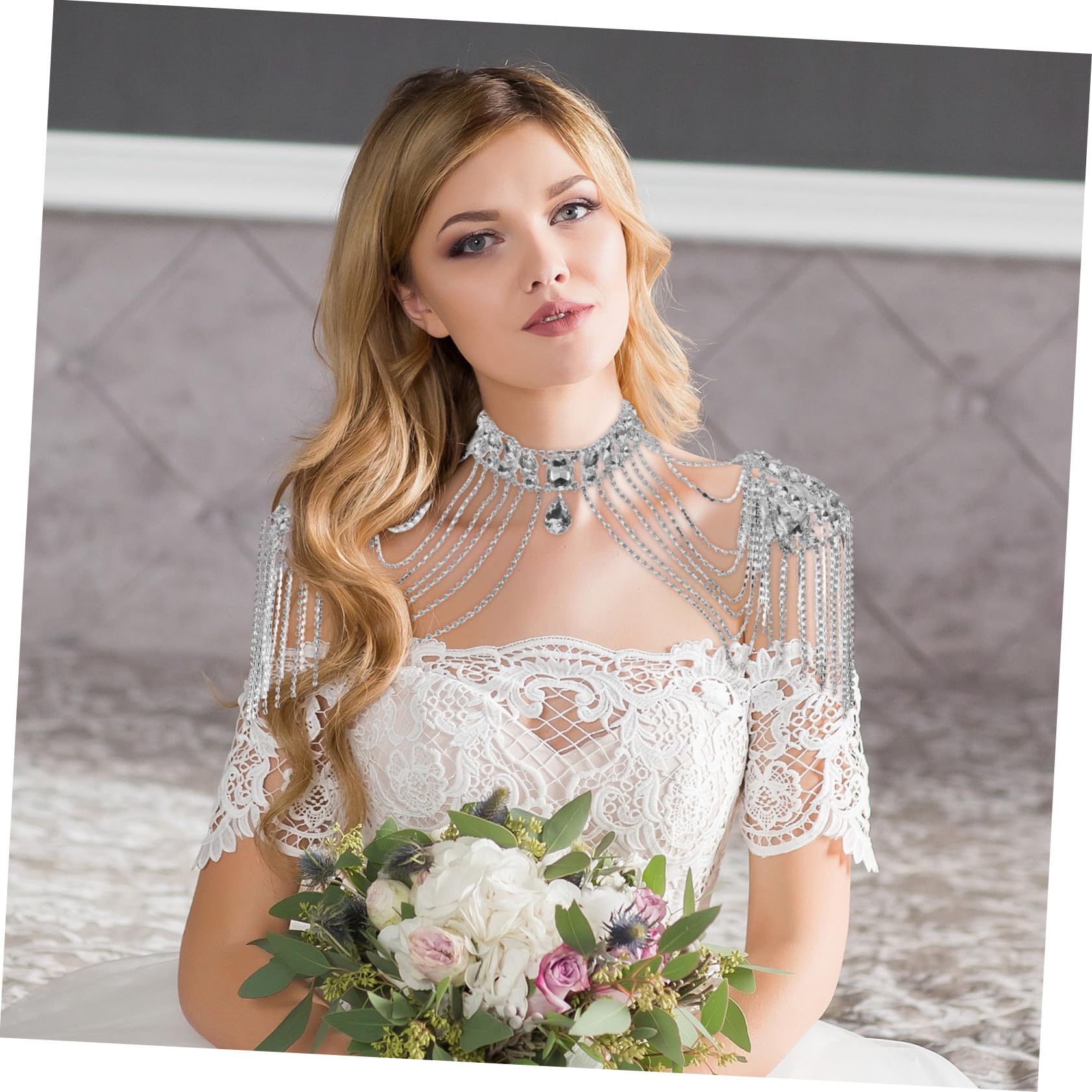 Healvian Cadena de Hombro Borla Brillante Collar de Hombro de Cadena Corporal para Mujer Joyería de Gemas de Imitación para Fiestas y Salidas Nocturnas