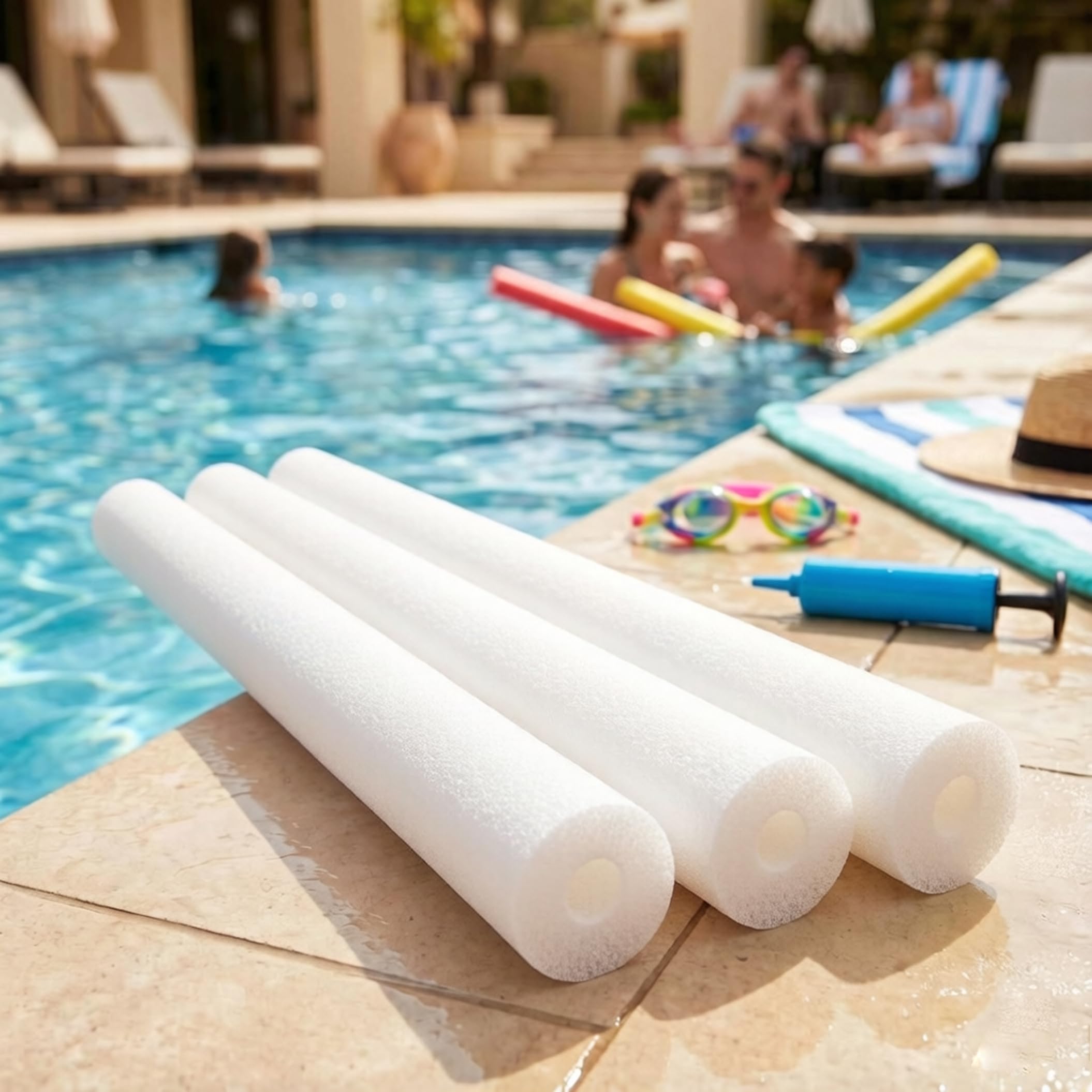 Frites de Piscine Blanches (Lot de 2) en Mousse Haute densité perforée et antidérapante idéales pour Les Enfants et Les activités Aquatiques.