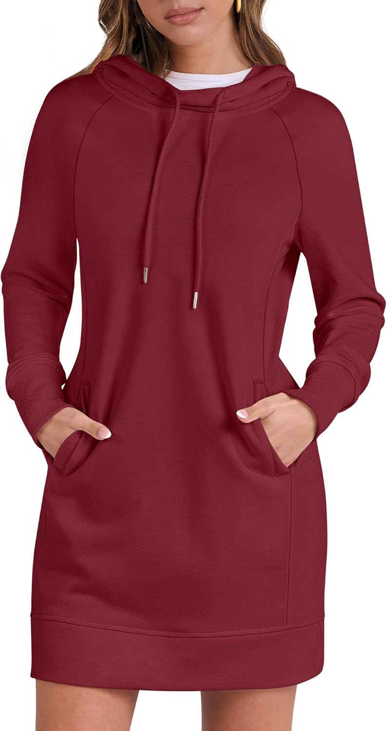 ANRABESS Womens Sweatshirt Dress Long Sleeve Hoodies Mini Dresses Fleece Casual Hoodie with Pockets 2025 Fall Fashion