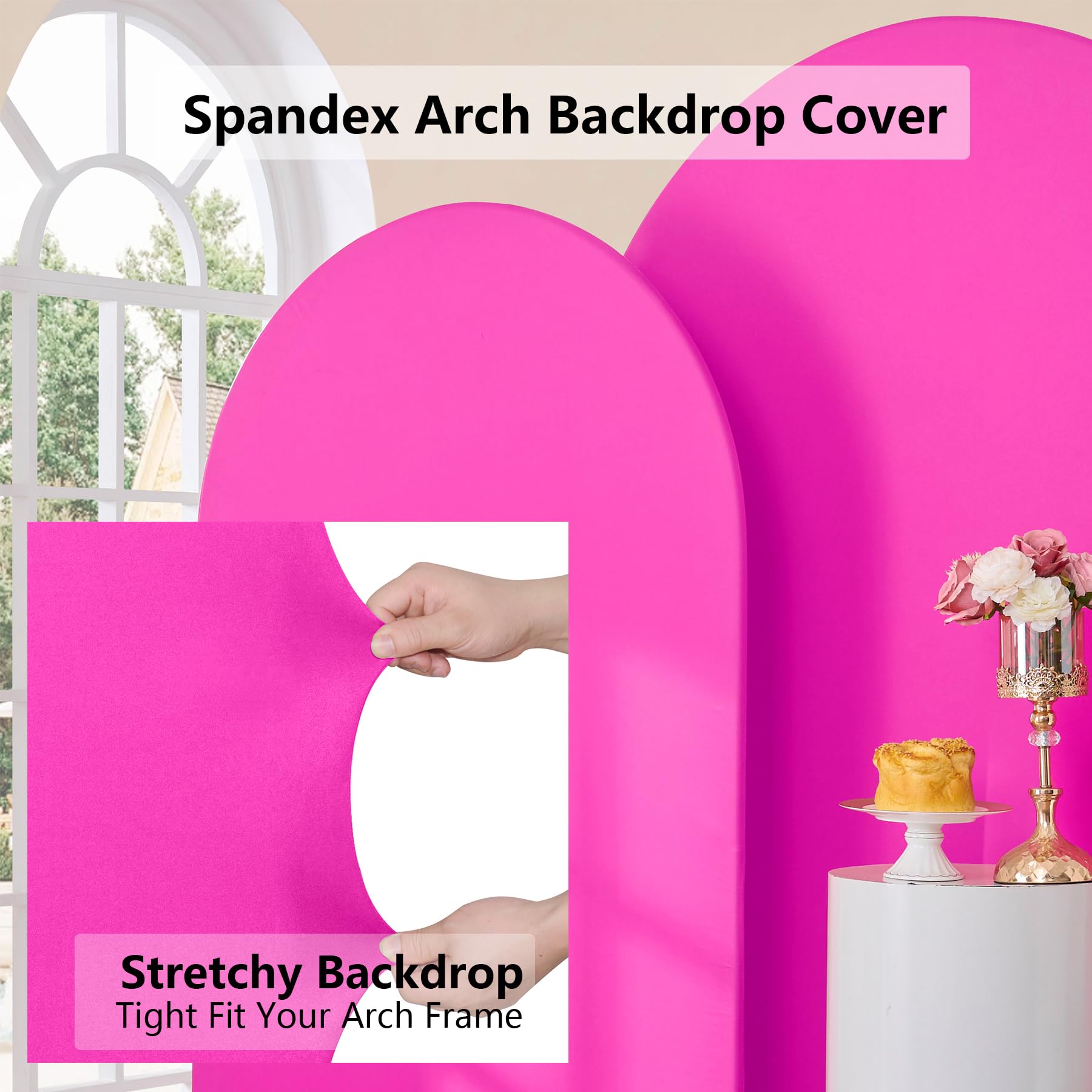 Lot de 3 Housses de Fond pour Arche de 2 m, 2 Couches, 2 Couches, Extensibles, Rose Vif, en élasthanne, pour Arche Chiara Ronde, pour fête d'anniversaire Barbie